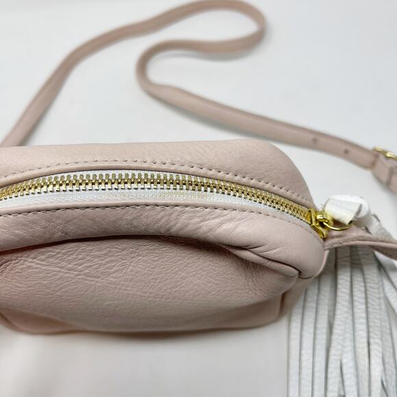 Diver Swimmer Blush Pink Leather Crossbody Bag White Tassel Zipper Made in USA - Picture 7 of 14